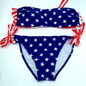 Patriotic American Flag Stars & Stripes Bikini Set  with Reversible Top
